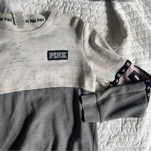 PINK Victoria's Secret Gray and Cream Crew Neck Sweater
